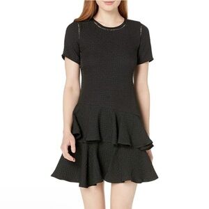 Rebecca Taylor Textured Jacquard Ruffle Tiered Mini Dress Black 2 Cocktail Chic